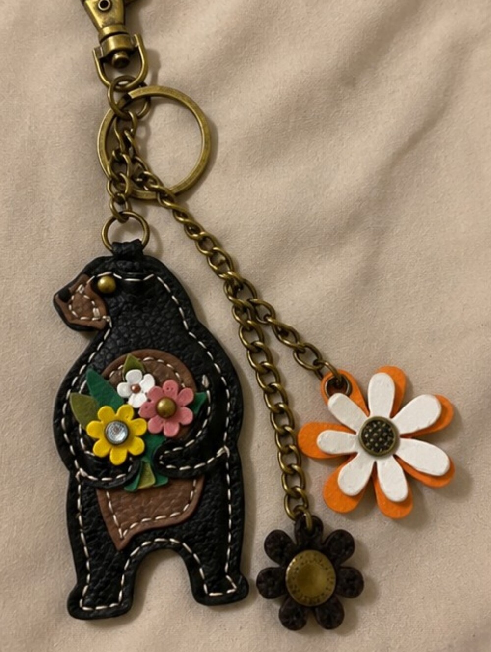 Chala Black Bear Bag Charm With Floral Details - Picture 2 of 3